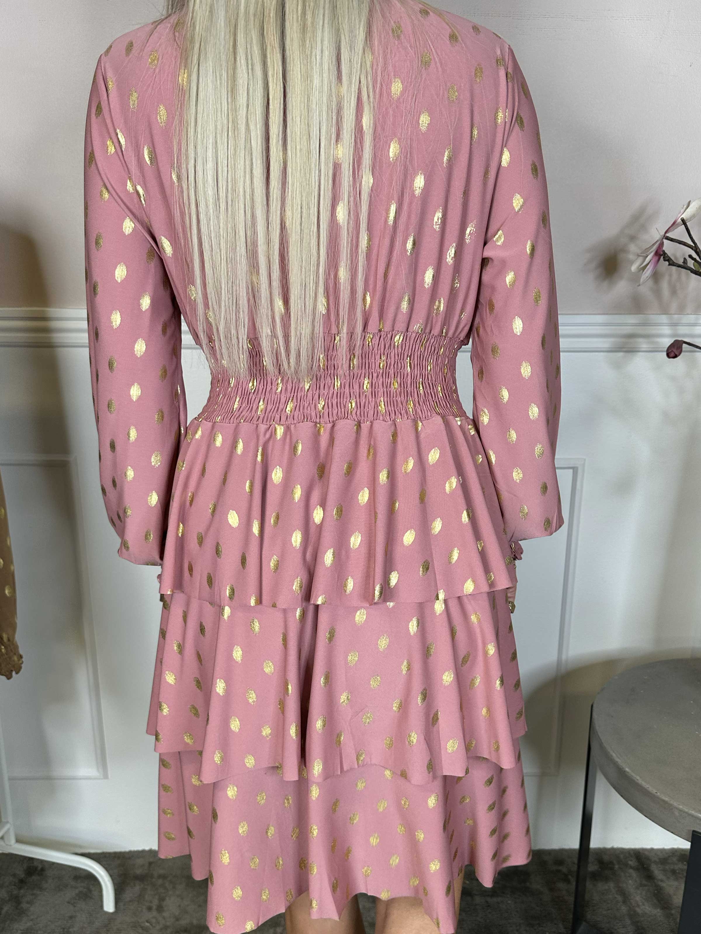 Pams Gold Dot Frills - Söt klänning med resår och volanger